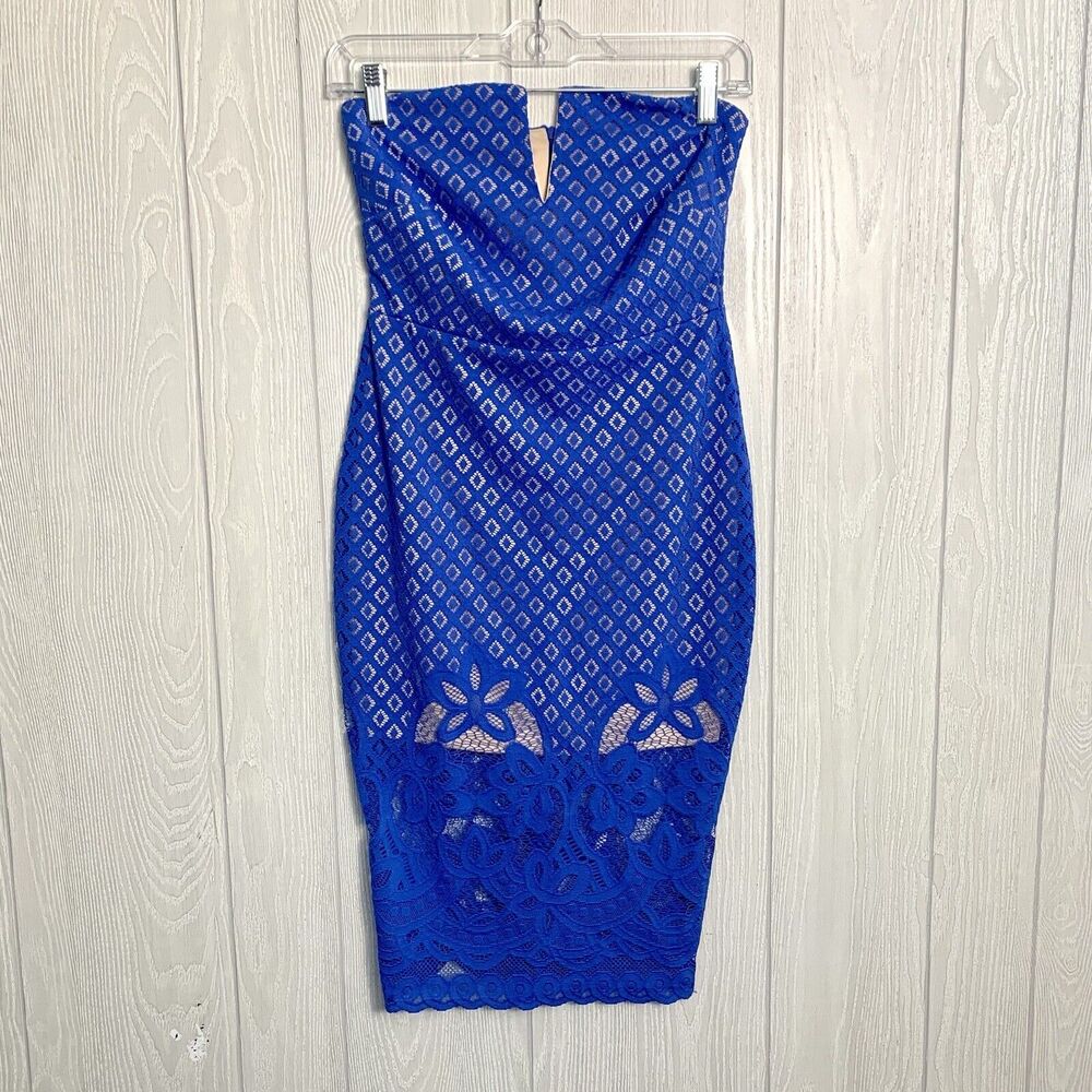 Missguided Blue Lace Bandeau Dress Size 2 NWT